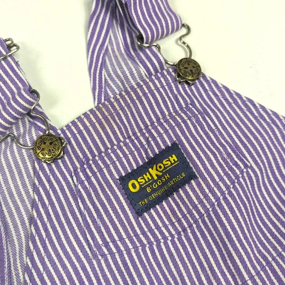 Vtg Oshkosh B'gosh Overalls Baby Girls Sz 12m Purple Engineer Stripe Hickory